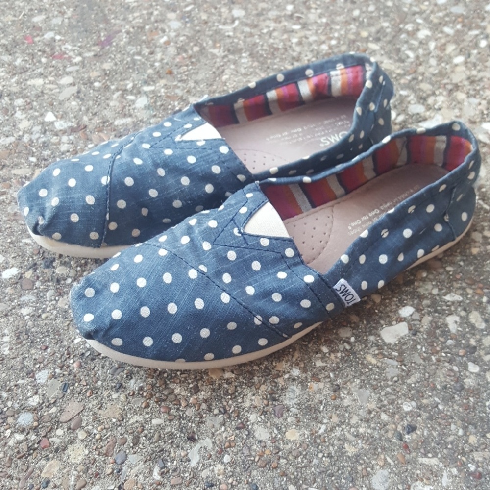 Toms Blue White Polka Dot Slip on Shoes Women's 6